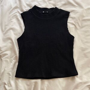 Women's Black Ribbed Sleeveless Knit Top